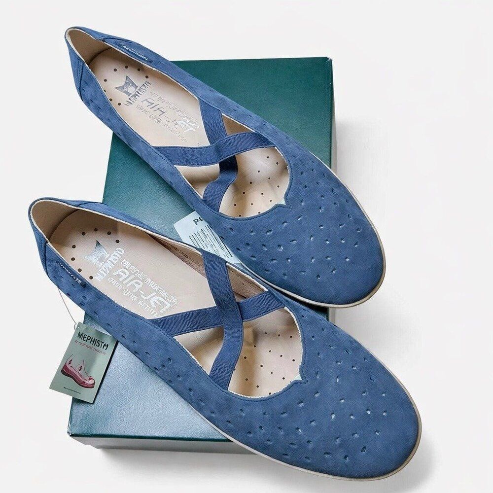 Mephisto Karla Leather Ballet Flats Denim Blue Soft-Air Comfort 6904n Women 10.5